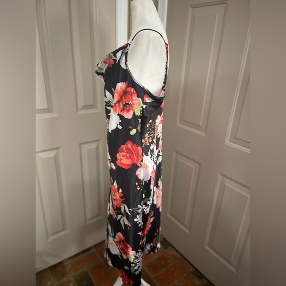 Bebe vintage black, red, cream, green floral midi cowl neckline slip dress. XL. - Picture 3 of 9